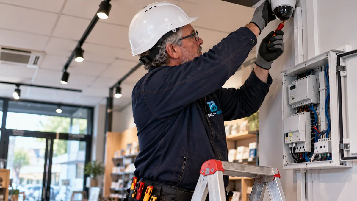 Julien installe une caméra dans un magasin