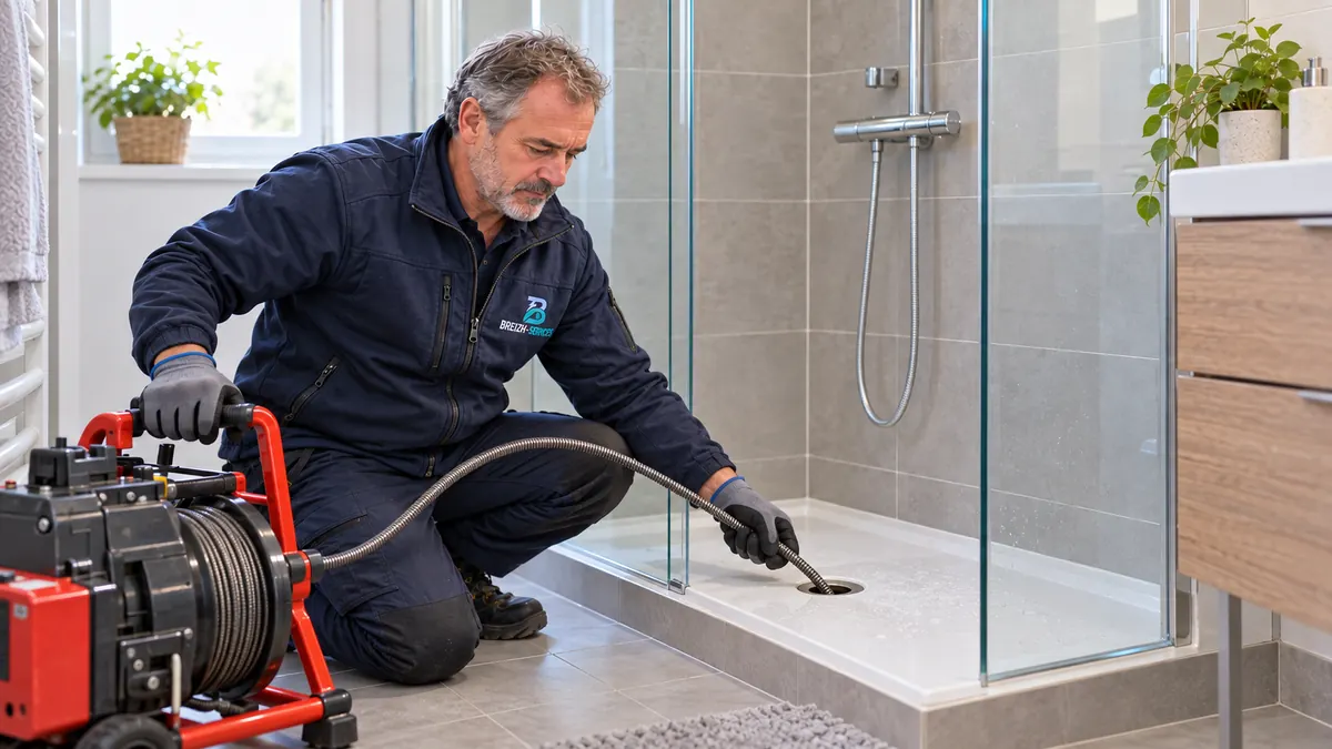 Julien débouche l'évacuation d'une douche au furet