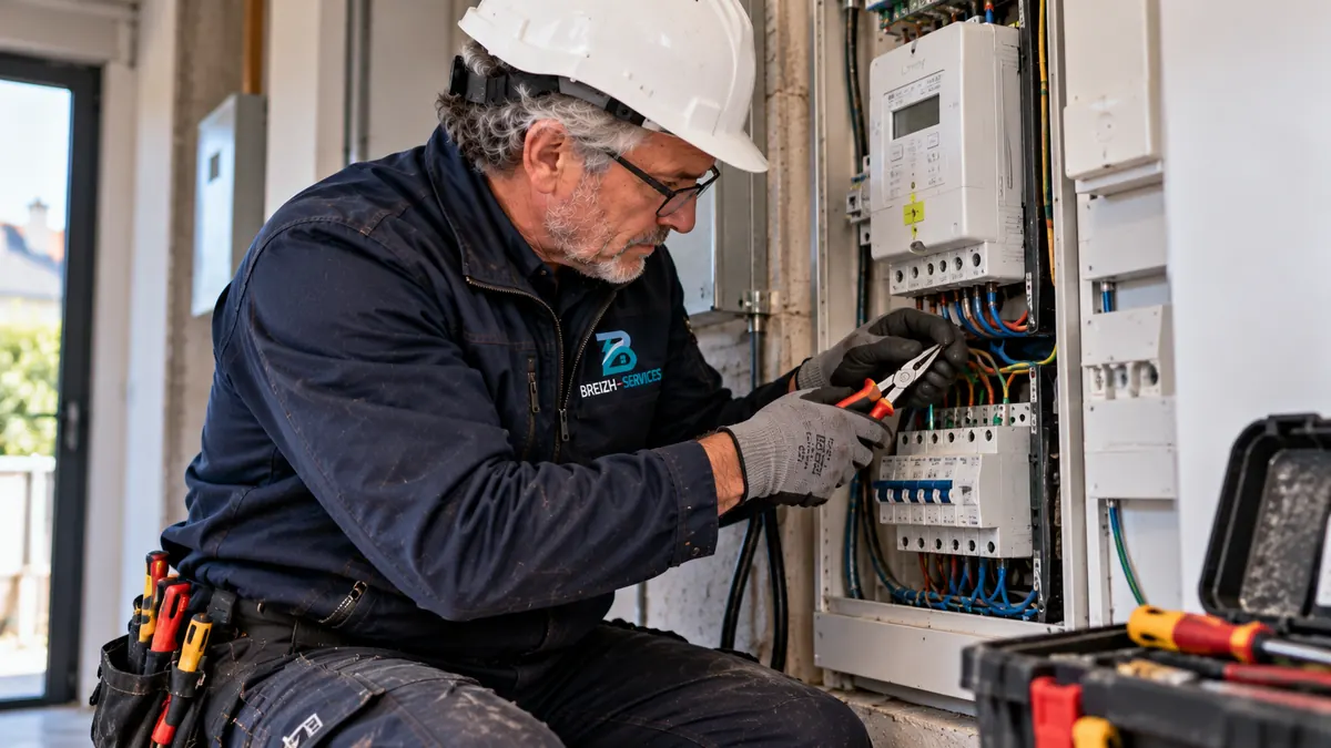 Julien intervient sur un tableau électrique